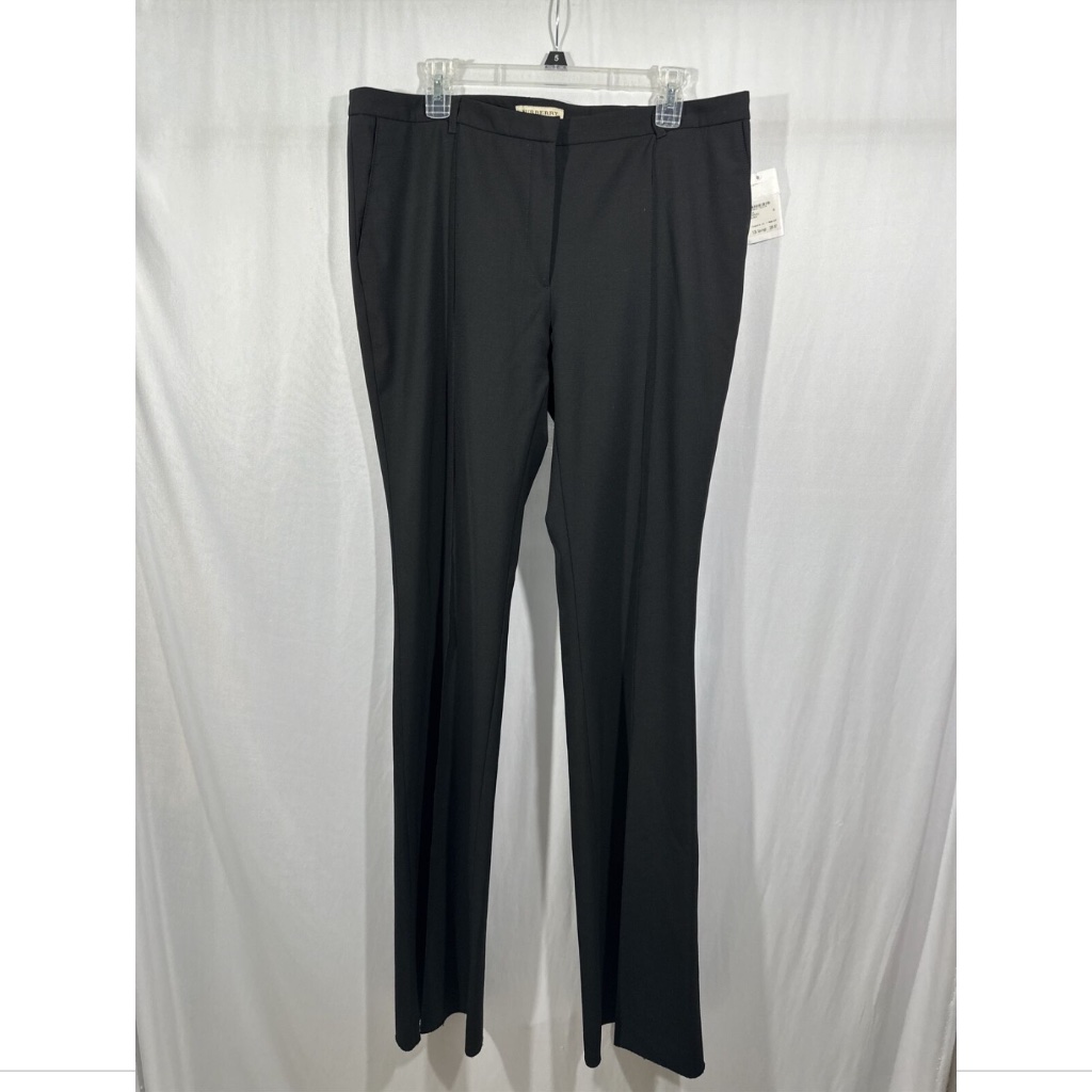 New Burberry London [ Womens 16 Us ] Unhemed Wool Trouser Pants In Black